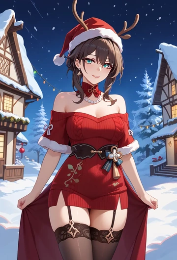 star rail,ruan mei,sweater,stockings,Thigh garters  - AI generated anime art